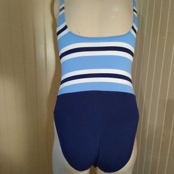 La Blanca By Rod Beattie Womens One Piece Swimsuit Blue White Stripe Stretch 8 - Picture 3 of 6